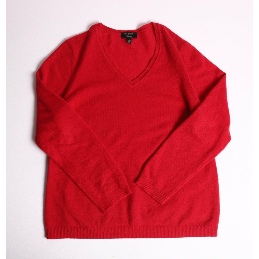Charter Club Luxury Cashmere Sweater Womens Large Red V-Neck Long Sleeve Knit